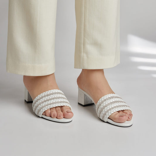 Rhinestone braided Slipper - White