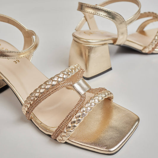 Braided Rhinestone Sandal - Gold