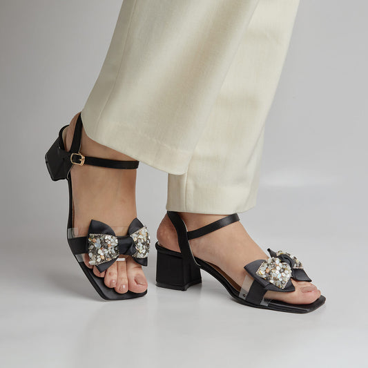 Seashells Block Heel - Black
