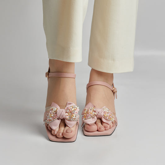 Seashells Block Heel - Nude Pink