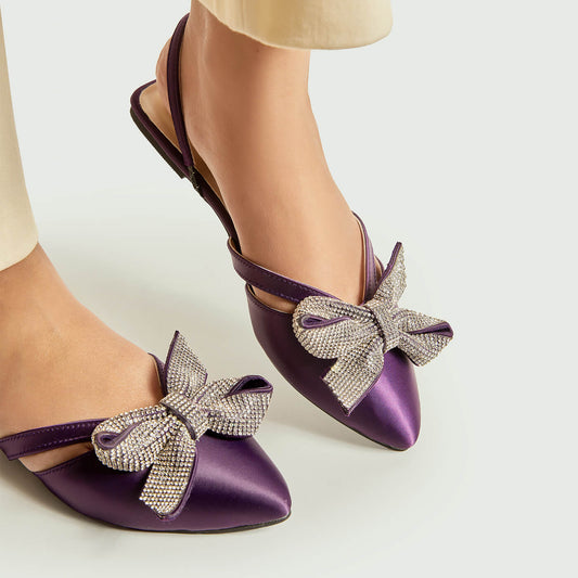 Pointed Rhinestone Bow - Purple