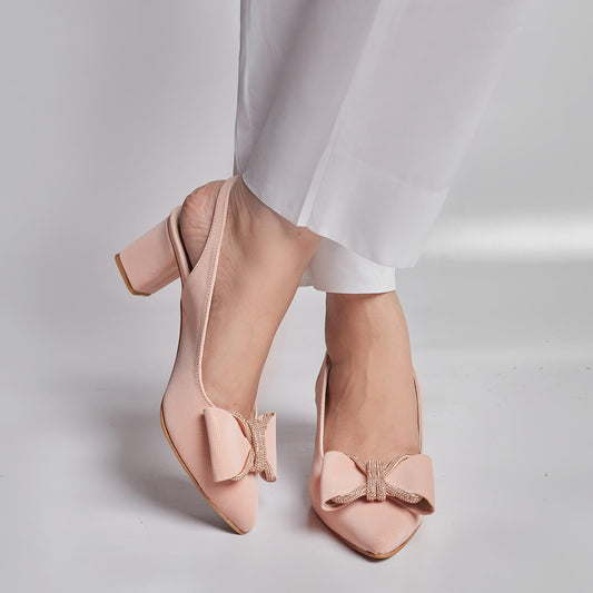 Butterfly Rhinestone Sling Back - Nude Pink