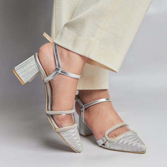 Elisa Block Heel- Silver