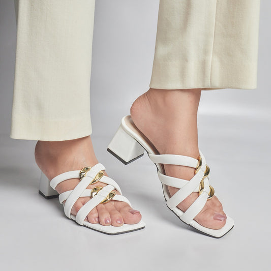 Gemini Block Heel - White