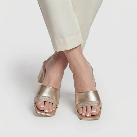 Glossy Block Heel - Gold