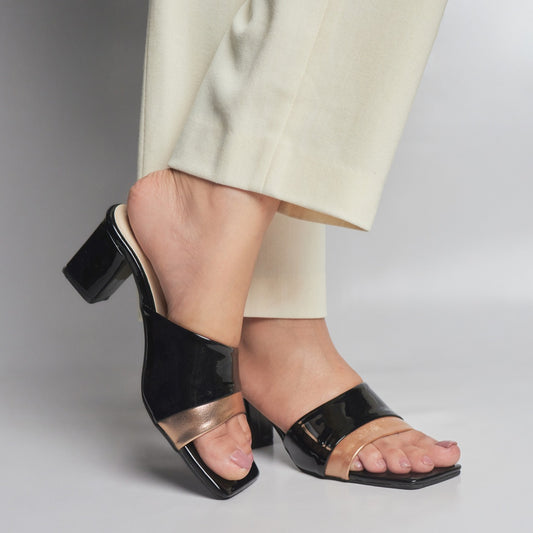 Glossy Black Block Heel