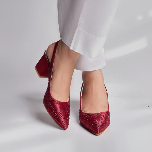 Glossy Rhinestone Sling Back