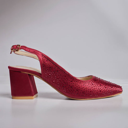 Glossy Rhinestone Sling Back - Maroon