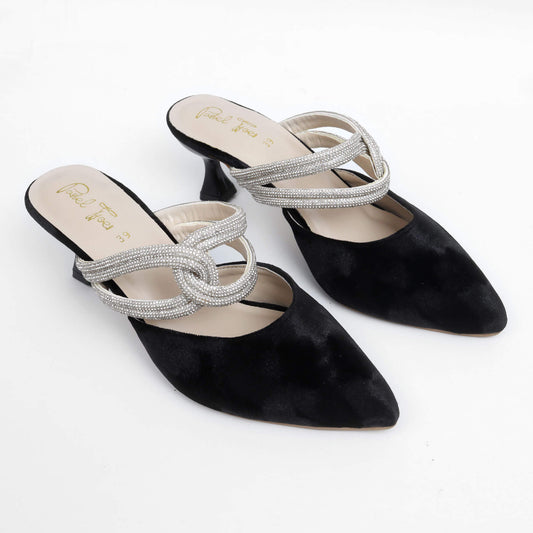 Humming Rhinestone Mule - Black