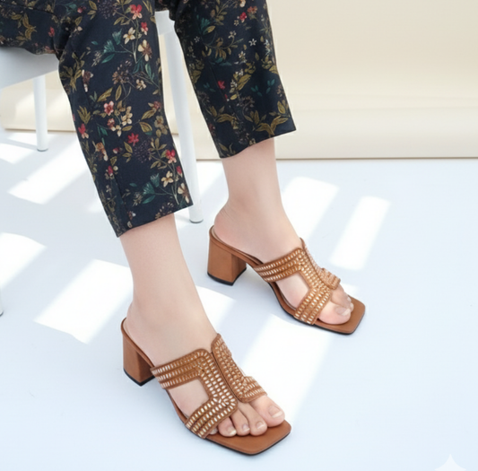 Galaxy Stones Block Heel - Brown