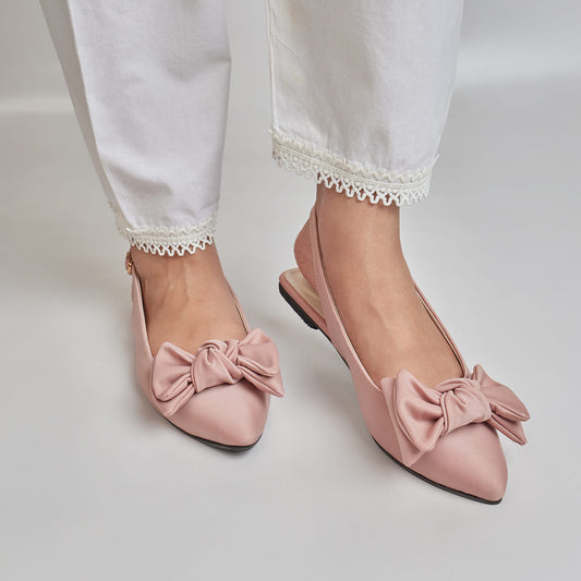 Satin Double Bow Pump - Nude Pink