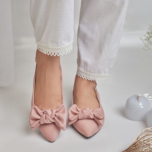 Satin Double Bow Pump - Nude Pink