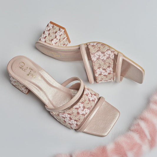 Nooriya Block Heels - Nude pink