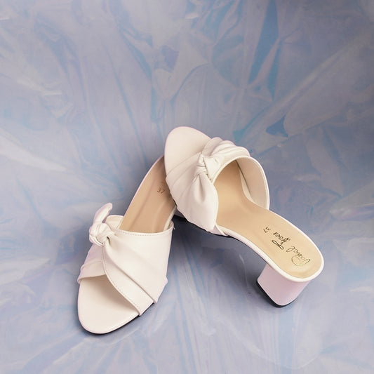 Bow Tie Block Heel - White