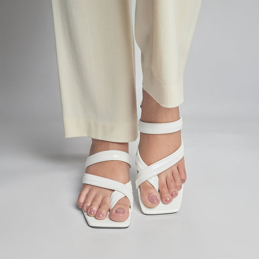 Patent Triangle Block Heel - White