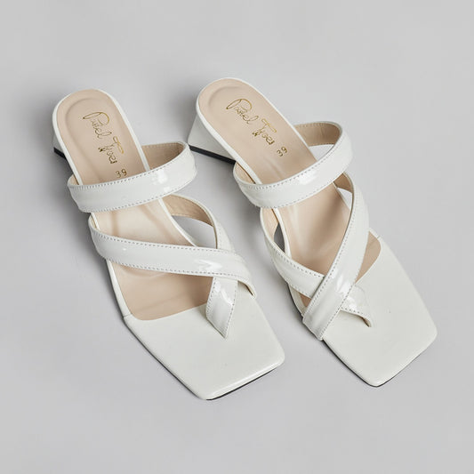 Patent Triangle Block Heel - White
