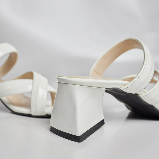 Patent Triangle Block Heel - White