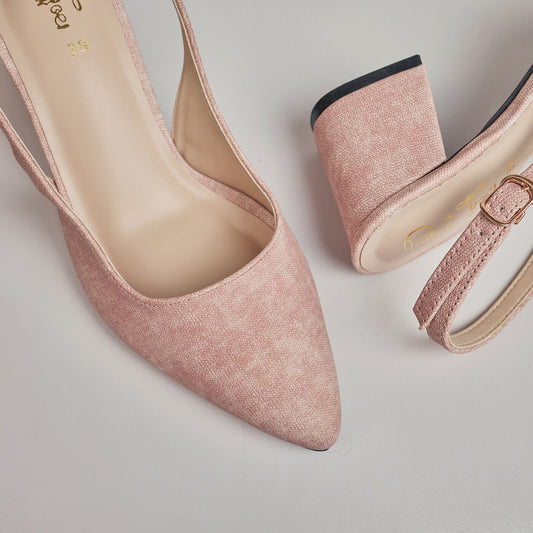 Pointed Block Heel - Nude Pink