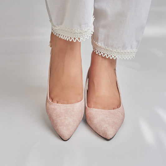 Pointed Block Heel - Nude Pink