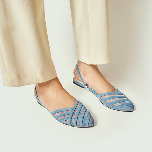 Pointed Net Mule - Blue