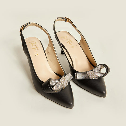 Rhinestone Tie Sling Back - Black
