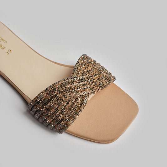 Rhinestone Twisted Slides - Light Gold