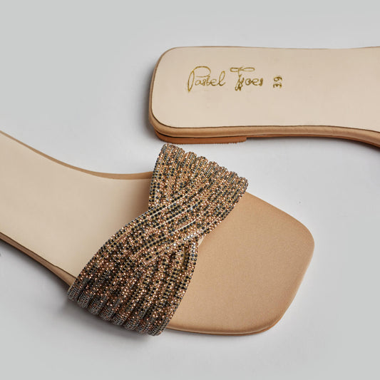 Rhinestone Twisted Slides - Light Gold