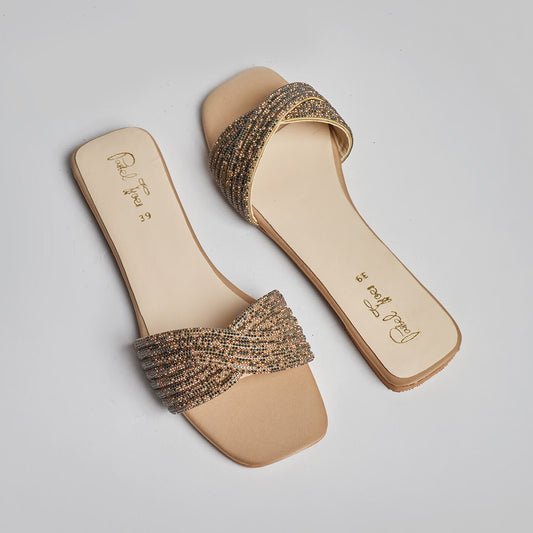 Rhinestone Twisted Slides - Light Gold