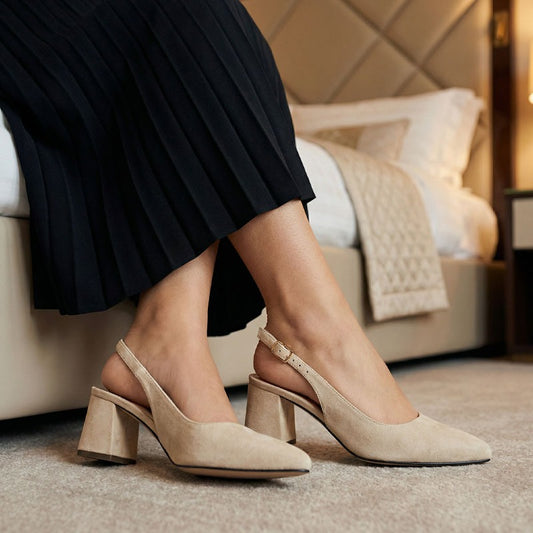 Pointed Block Heel - Beige