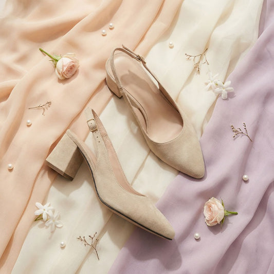 Pointed Block Heel - Beige