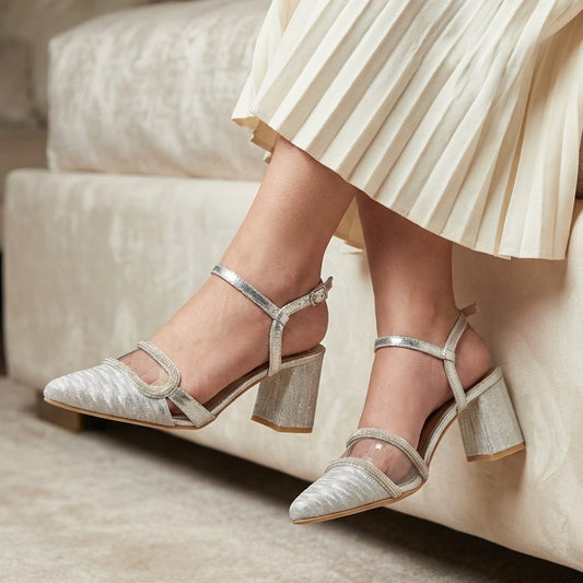 Elisa Block Heel- Silver