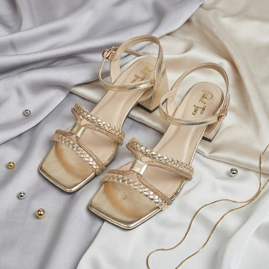 Braided Rhinestone Sandal - Gold