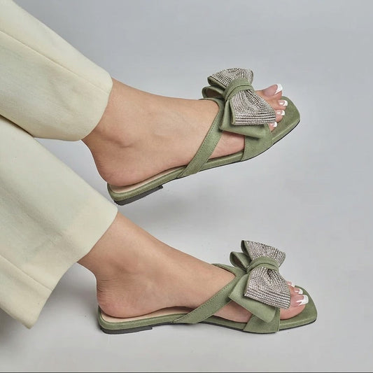 Twinkling Bow Slides - Jade Green