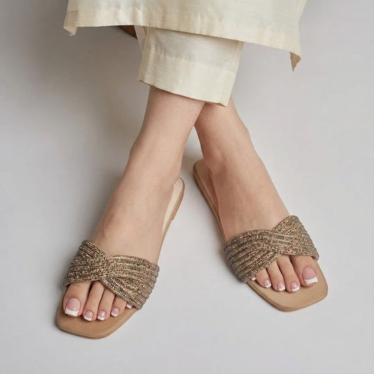 Rhinestone Twisted Slides - Light Gold