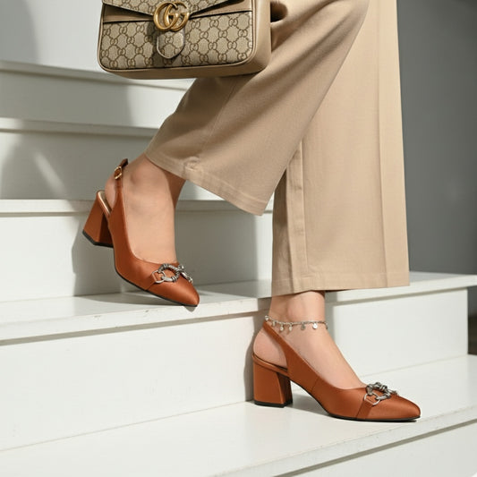 Antique Buckled Sling Back - Brown