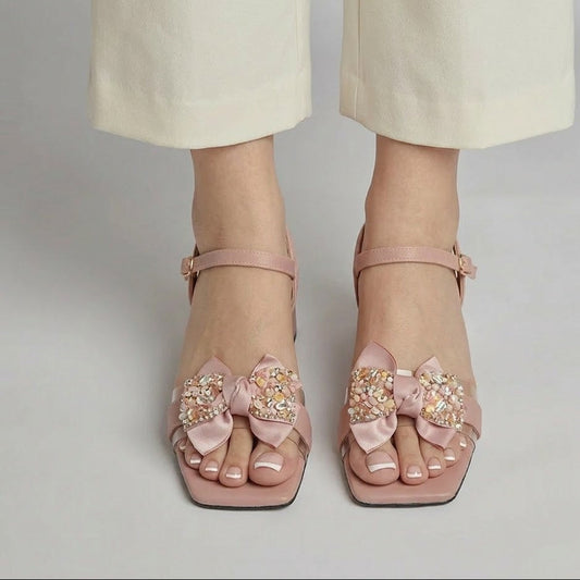 Seashells Block Heel - Nude Pink