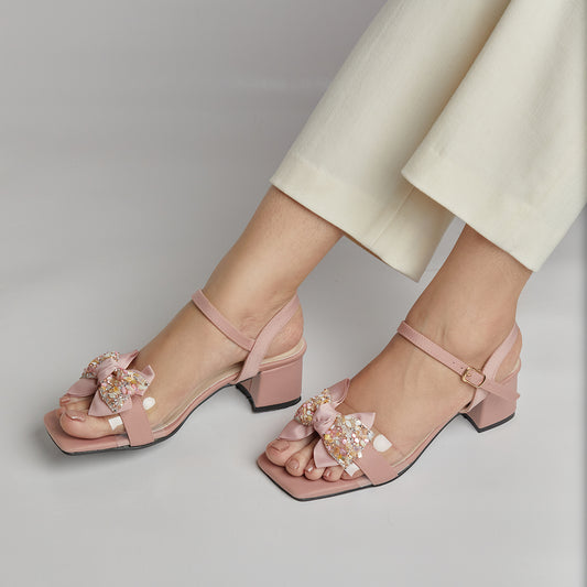 Seashells Block Heel - Nude Pink