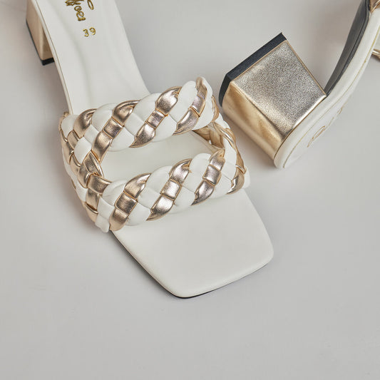 Braided Block Heel -  Gold