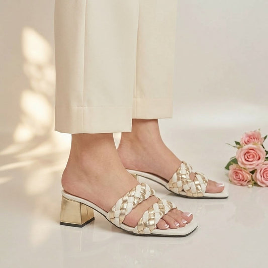 Braided Block Heel -  Gold