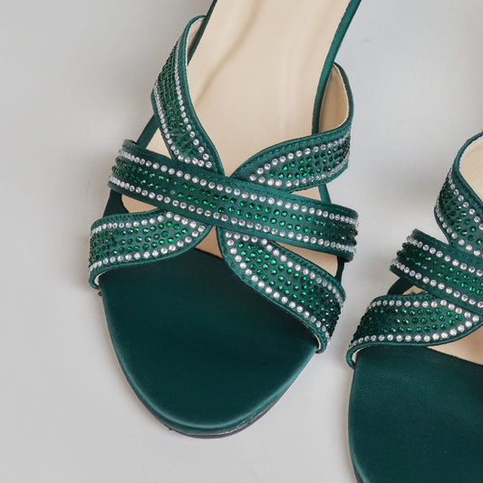 Shimmer Sage Block Heel - Bottle Green