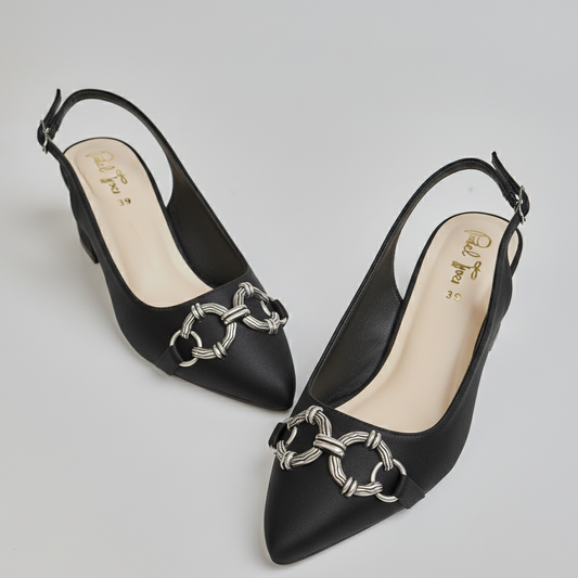Antique Buckled Sling Back - Black
