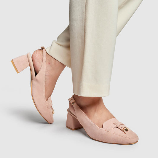 Squared Lock n Key Sling Back - Nude Pink