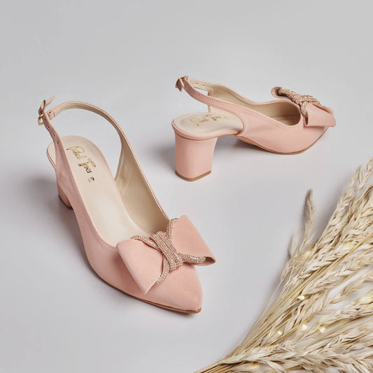 Butterfly Rhinestone Sling Back - Nude Pink