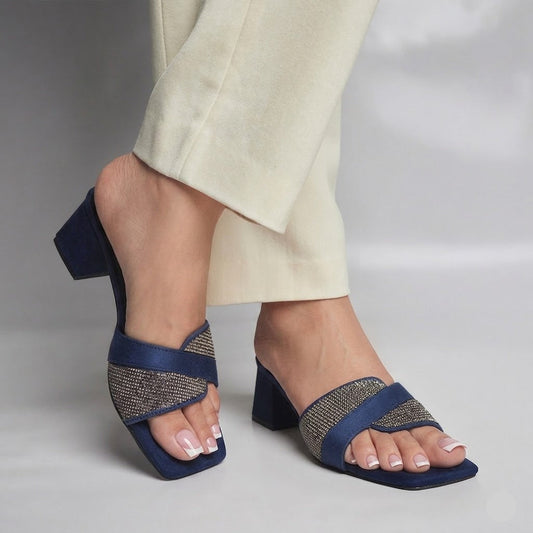 Diva Glam Block Heel - Navy