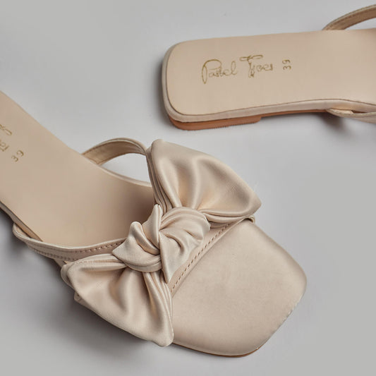 Double Bow Silk Slides - Gold