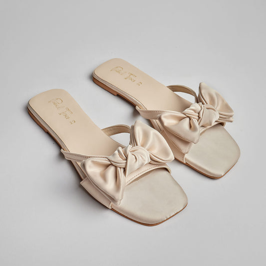 Double Bow Silk Slides - Gold