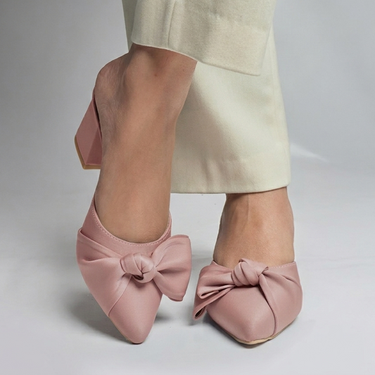Double Bowknot Mule - Nude Pink