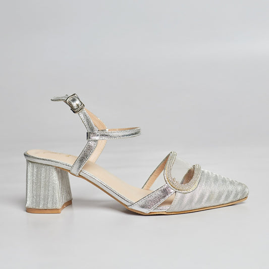 Elisa Block Heel- Silver