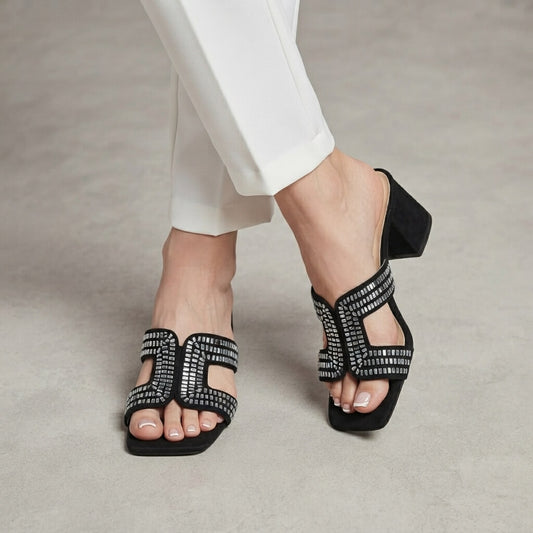Galaxy Stones Block Heel - Black