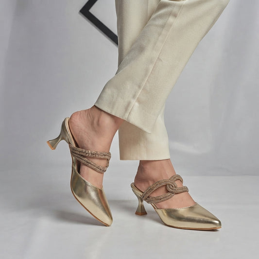 Humming Rhinestone Mule - Gold